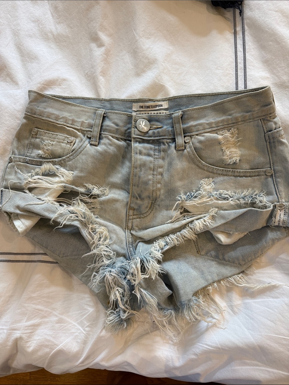 One Teaspoon Pale Blue Ripped Denim Cutoff Shorts
